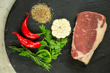 Meat and pepper and garlic for barbecue