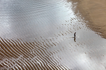 Porthcurno (England), UK - August 16, 2015: Porth Chapel beach, Porthcurno, Cornwall, England, United Kingdom.