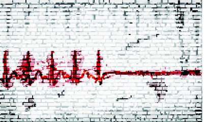 Tragic death on an ECG on a brick wall abstract concept 