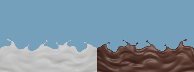 Set of milk and chocolate splash drop, isolated on Blue background, 3d illustration