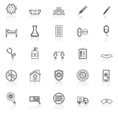 Coronavirus line icons with reflect on white background