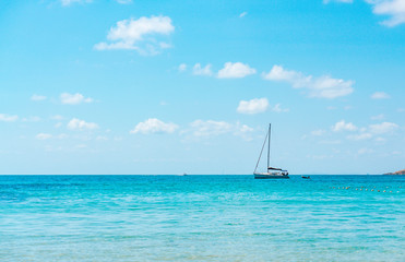 Beautiful sea with boat and blue sky, Summer and relax time concept