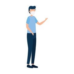 young man with face mask isolated icon vector illustration design