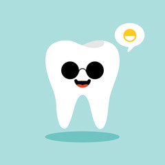 Cute and kawaii vector cartoon tooth character. Funny dental care concept. Vector illustration isolated on color background. childrens dentistry concept vector Illustration