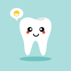 Cute and kawaii vector cartoon tooth character. Funny dental care concept. Vector illustration isolated on color background. childrens dentistry concept vector Illustration