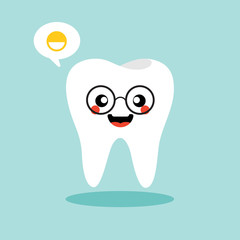 Fototapeta premium Cute and kawaii vector cartoon tooth character. Funny dental care concept. Vector illustration isolated on color background. childrens dentistry concept vector Illustration