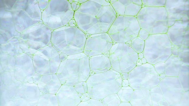 Green ink flowing through bubbly pattern liquid motion