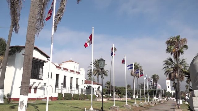 Slow motion of Latinoamerican flags waving in the wind.