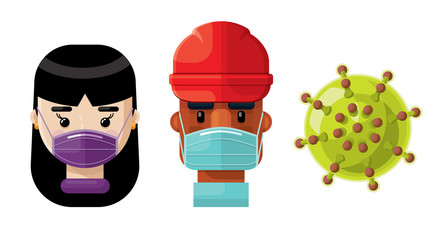 Flat Vector Set of Two Medical Professionals and a Virus Icon 4 

