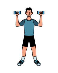 Fototapeta na wymiar young man athlete lifting dumbbells