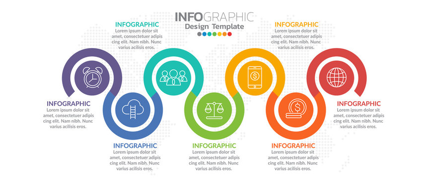7 Parts infographic design vector and marketing icons  for steps or processes.