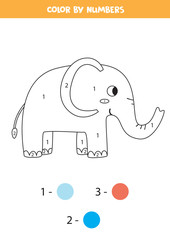 Color cute elephant by numbers. Printable math game.
