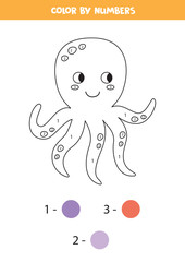 Color cute octopus by numbers. Printable math game.