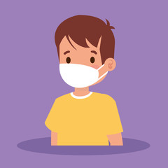 cute boy with face mask avatar character vector illustration design