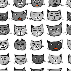 Fototapeta premium Cat faces, seamless pattern for your design