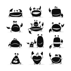 Funny crabs set, sketch for your design