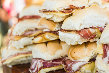 Cheese and jamon serrano ham sandwiches at a street food market