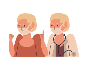 female doctor and patient using face masks characters