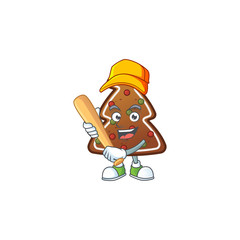 Gingerbread tree cartoon design concept of hold baseball stick