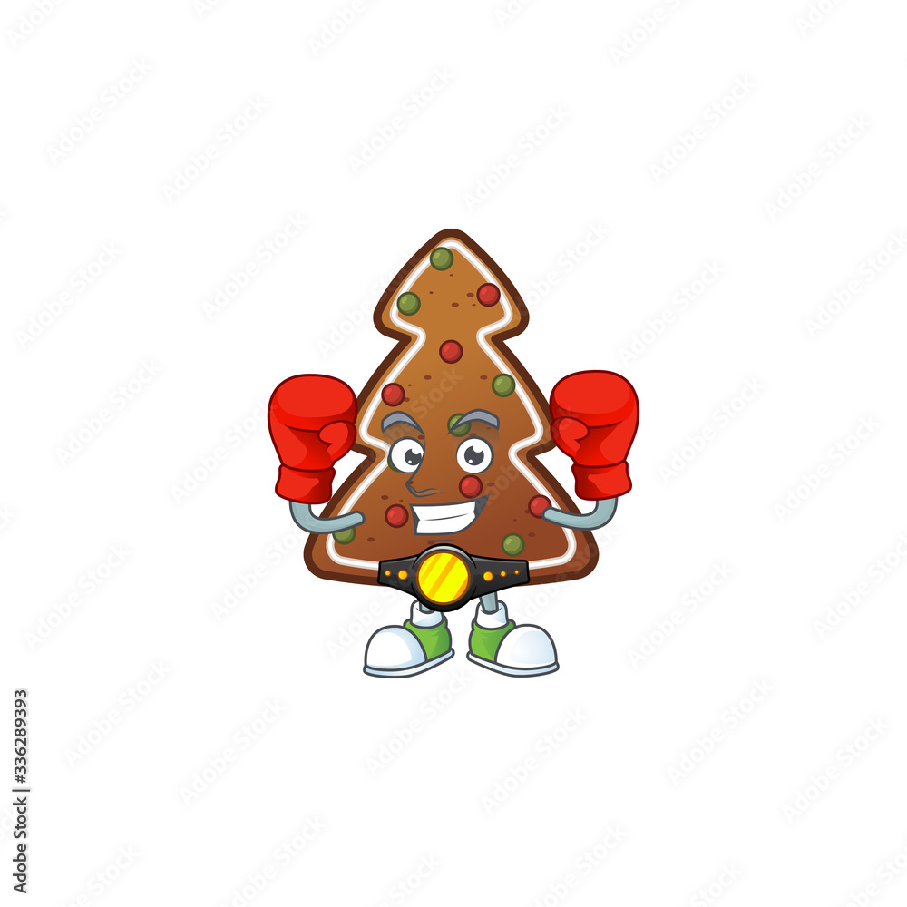 Canvas Prints A sporty gingerbread tree boxing athlete cartoon mascot design style