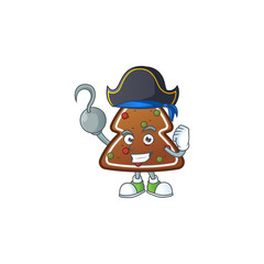 Cool pirate of gingerbread tree cartoon design style with one hook hand
