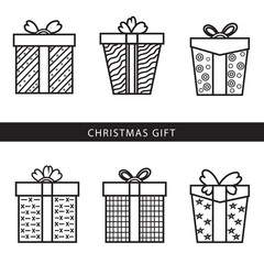 Set of thin line gift box icons.