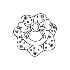 Christmas wreath vector line icon on white background