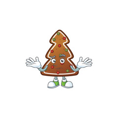 An image of gingerbread tree in grinning mascot cartoon style