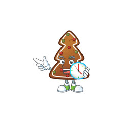 Gingerbread tree mascot design concept holding a circle clock