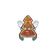 Gingerbread tree cartoon character design showing shocking gesture