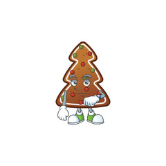 Gingerbread tree with waiting gesture cartoon mascot design concept