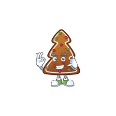 Gingerbread tree mascot cartoon design make a call gesture