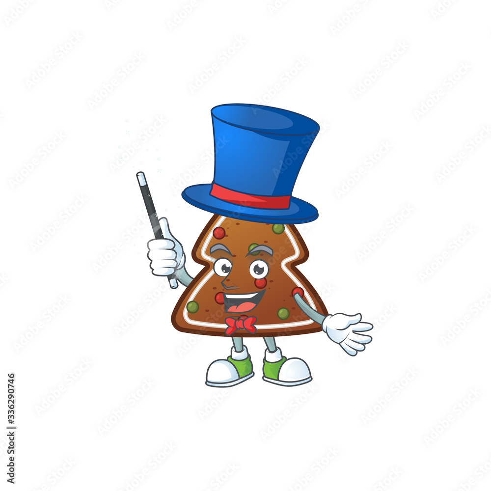 Poster Talented gingerbread tree Magician cartoon design style