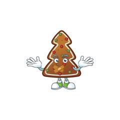 Gingerbread tree mascot cartoon design with quiet finger gesture
