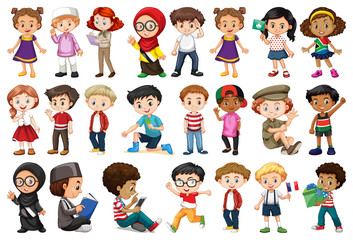 Fototapeta premium Large set of children doing different activities