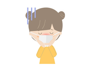A girl who seems to be sick with fever
