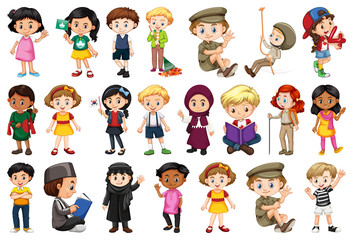 Fototapeta premium Large set of children doing different activities