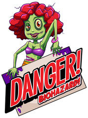 Font design for word danger biohazard with zombie on white background