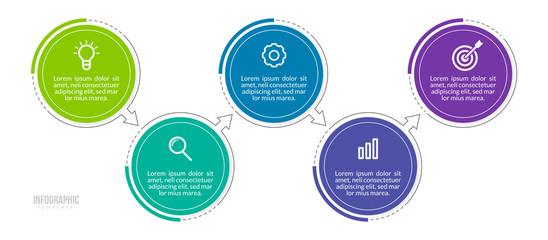 Minimal Business Infographics template. Timeline with 5 steps, options and marketing icons .Vector linear infographic with five conected elements. Can be use for presentation.