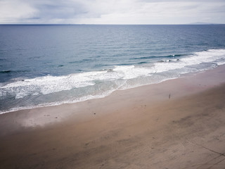 Fototapeta na wymiar Aerial california beach empty during covid19 pandemic outbreak
