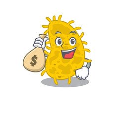 Rich bacteria spirilla cartoon design holds money bags