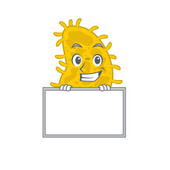 Smiling bacteria spirilla cartoon design style has a board