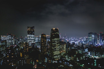 Panoramic view of Tokyo skyline and lights by night from Tokyo Tower Observation Deck, Japan