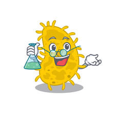 Bacteria spirilla smart Professor Cartoon design style working with glass tube