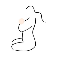 Motherhood symbol. Mother with baby illustration. Maternity line brush artwork.