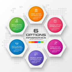 Abstract business infographics template with 6 hexagon in white color background