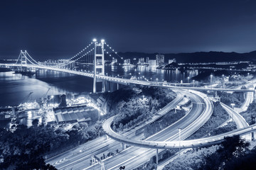 Tsing Ma Bridge in Hong Kong city at night