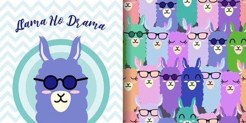 cute animal llama seamless pattern background editable template