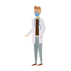 doctor male with face mask isolated icon vector illustration design