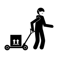 silhouette of delivery worker using face mask with box carton vector illustration design
